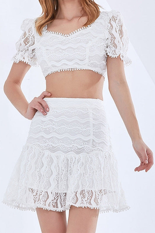 V-Neck Lace Crop Top