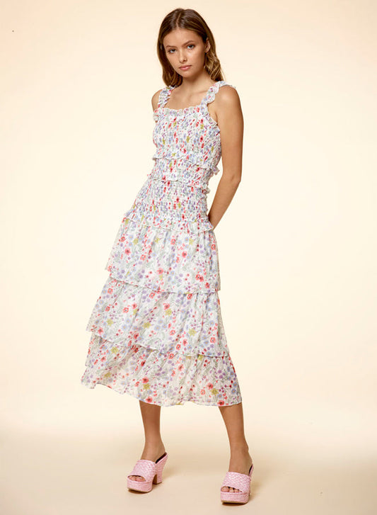 Floral Printed Smocked Ruffle Dress