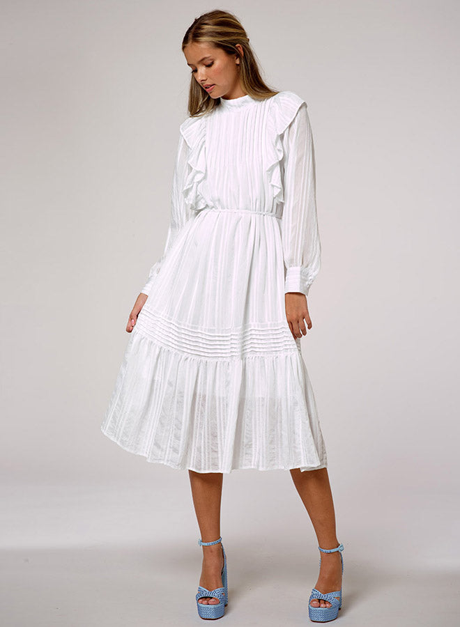 Long Sleeve Crinkle Ruffle Dress