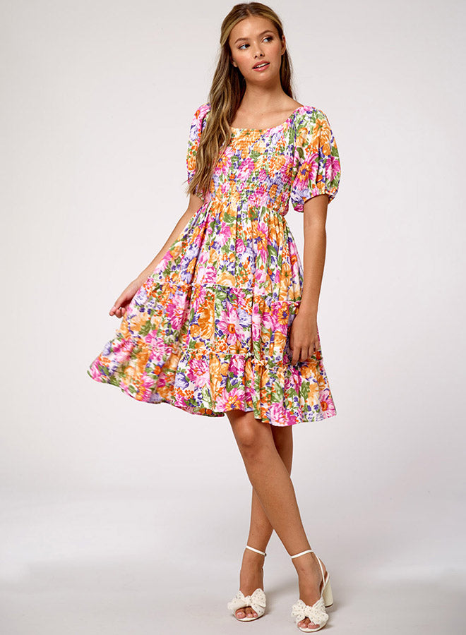 Floral-Print Tiered Dress