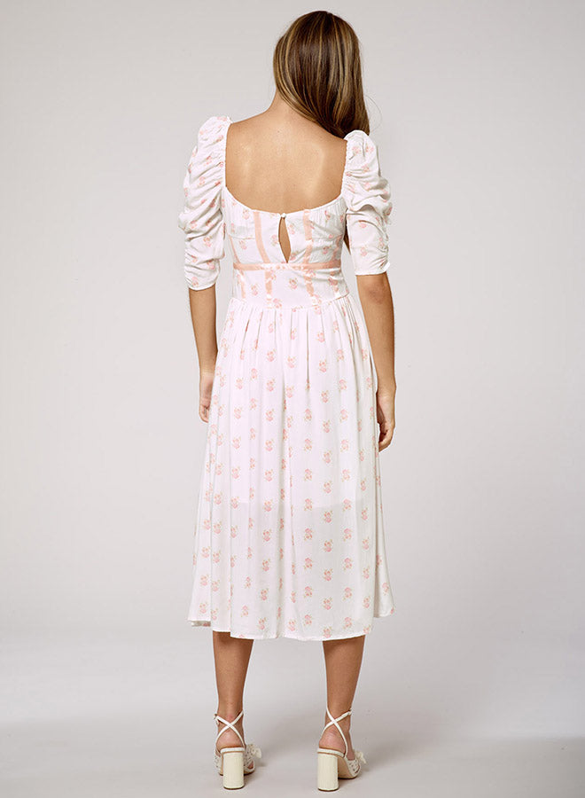 Printed Puff-Sleeve Tiered Dress