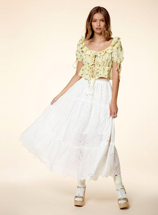 Tied Front Floral Printed Puff Sleeve Top