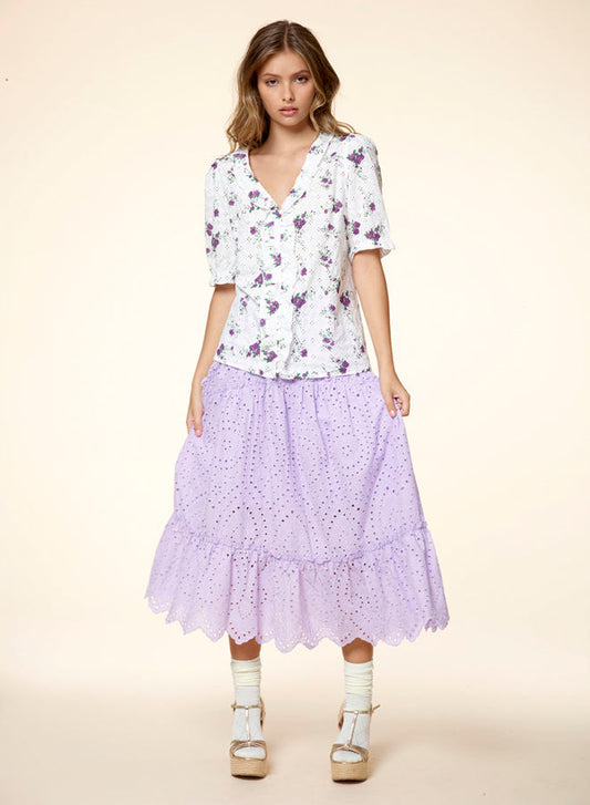 V-Neck Embroidered Hollow Out Top
