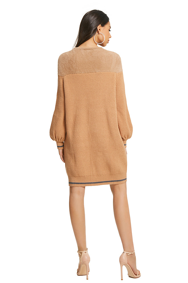 Lantern Sleeve Crew Neck Dress