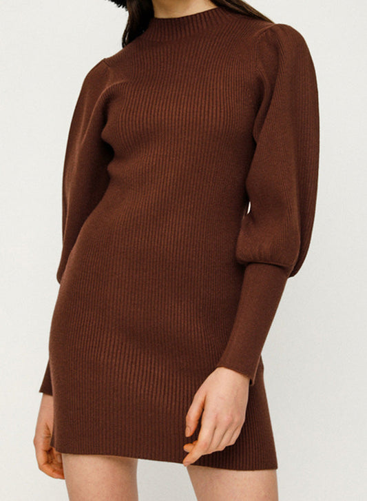 Bubble Sleeve Slim Knit Dress