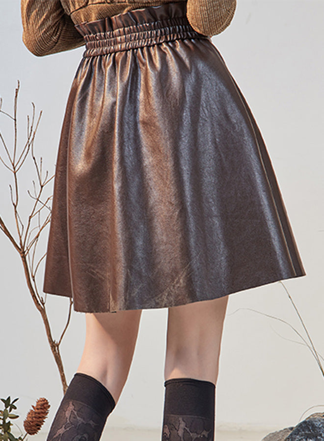 A-Line Leather Pleated Skirt