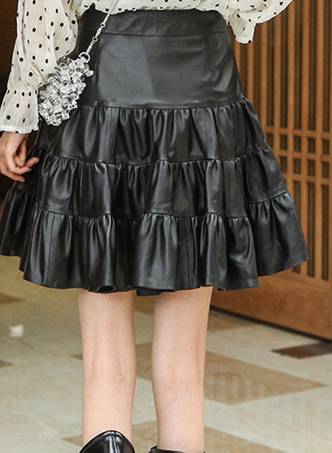 A-Line Ruffle Pu Skirt