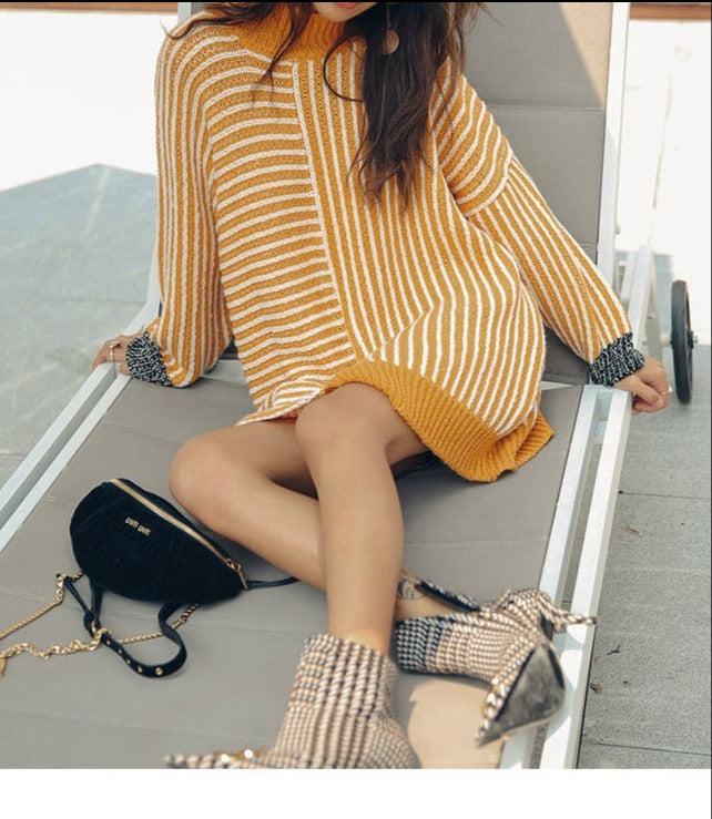 High-Necked Striped Sweater
