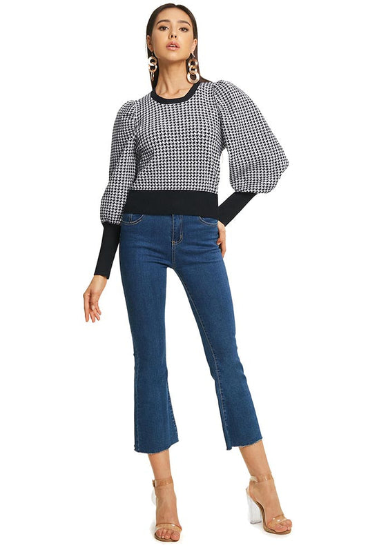 Lantern Sleeve Plaid Top