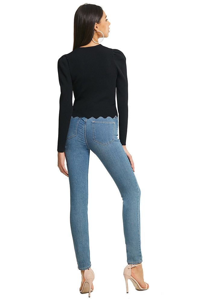 V Neck Puff Long Sleeve Top
