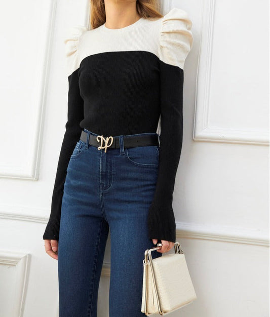 Bubble Sleeve Knitted Bottoming Shirt