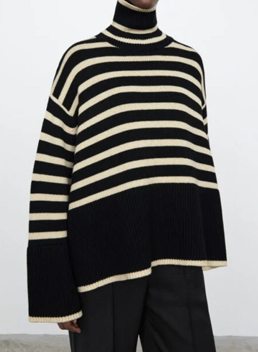 Striped Turtleneck Knit Sweater