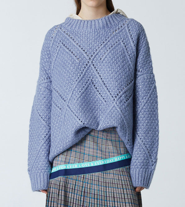 Rhombic Plaid Hollowed Out Sweater