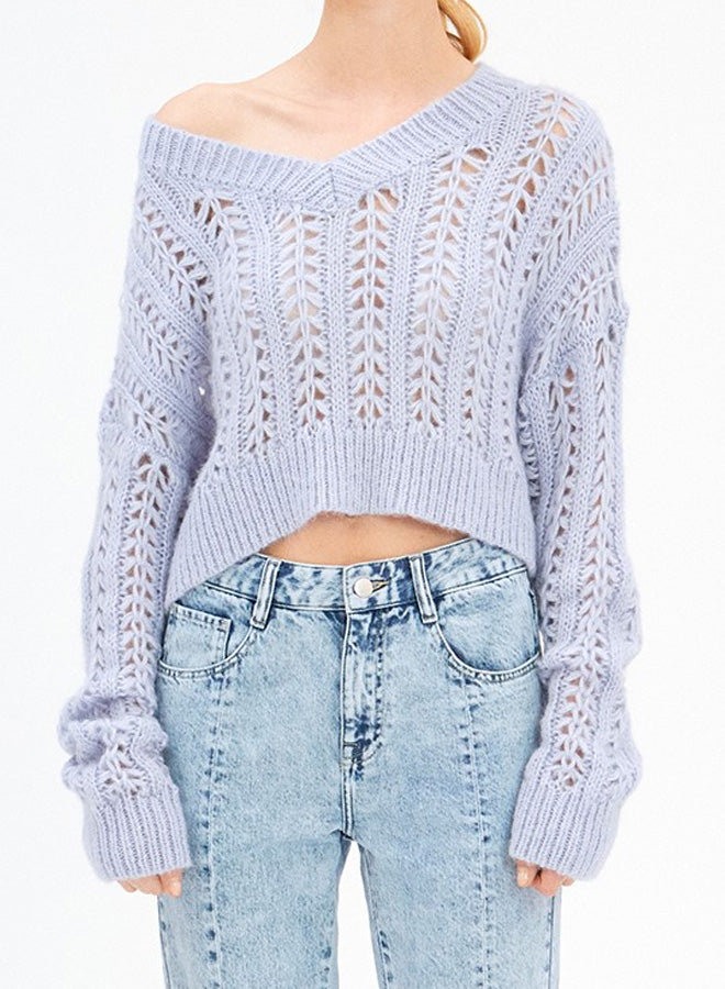 V Neck Hollow Out Long Sleeve Sweater