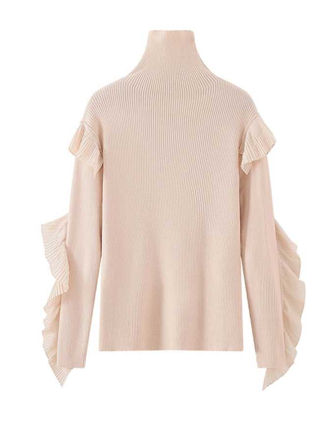 Flounced Knit Lace Turtleneck Sweater