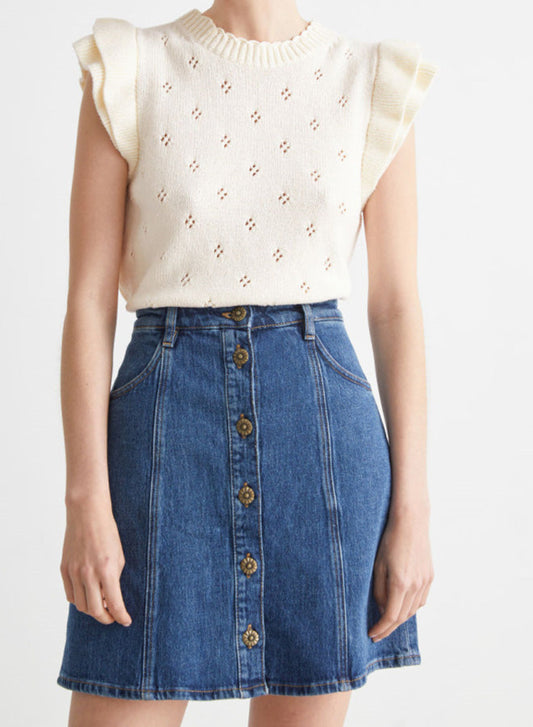 Ruffled Hollow Mesh Knitted Vest