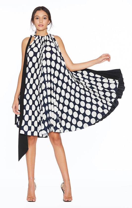 Polka Dot Strapless Pleated Dress