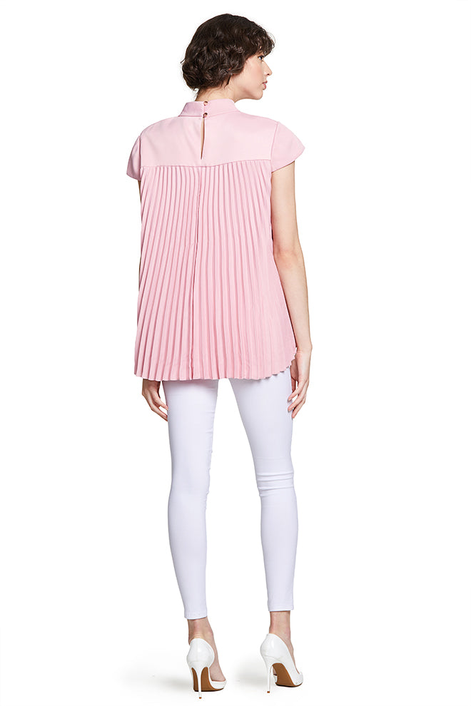 High-Neck Short Sleeve Pleated Top