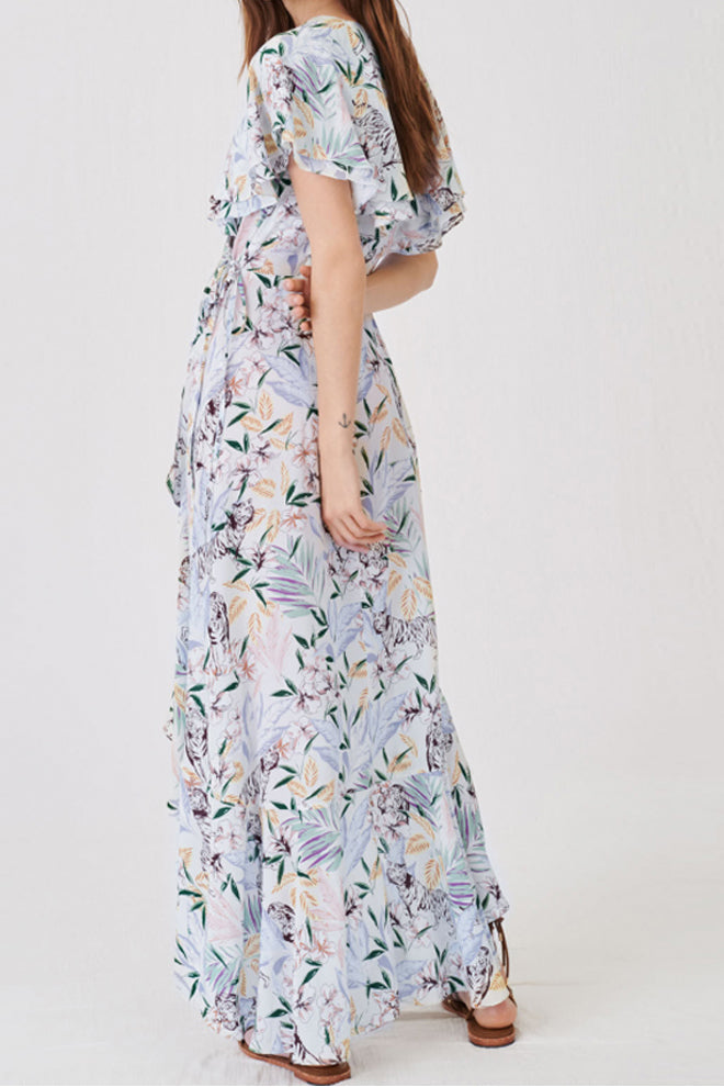 Flair Sleeve Ruffle Floral Printed Dress