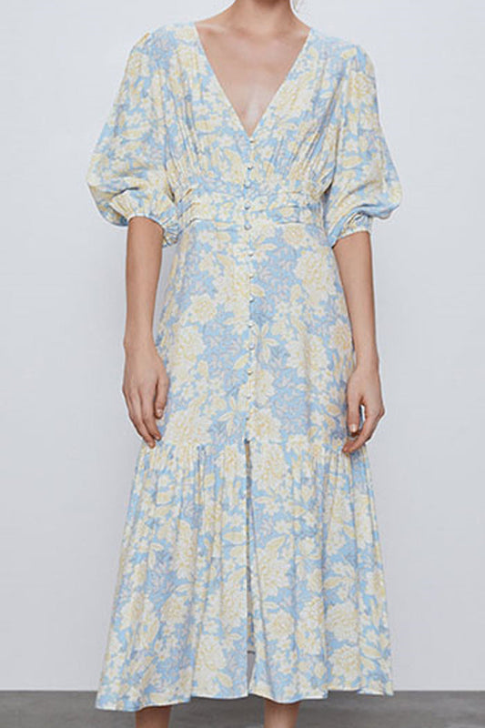 V-Neck Floral Print Dress