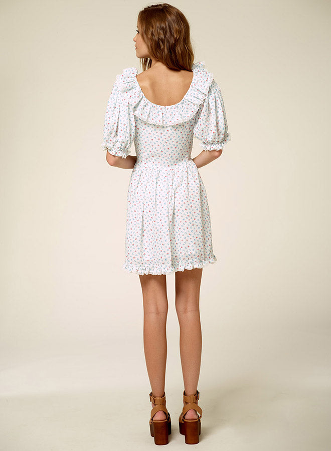 Ruffle Collar Bubble Sleeve Printed Dress