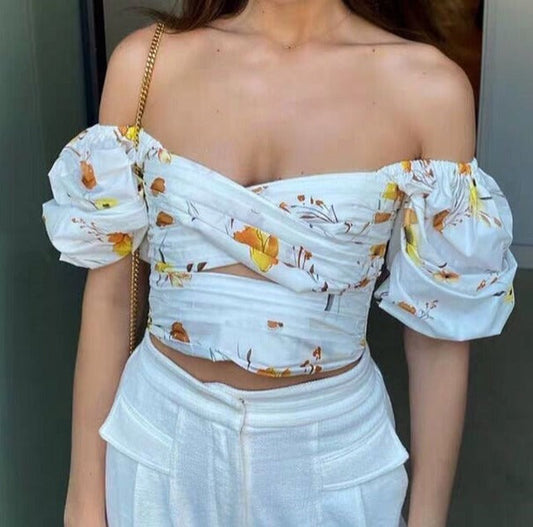 Off-Shoulder Bowknot Puff Sleeve Top
