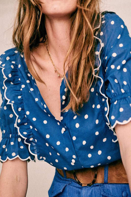 Polka-Dot Snowflake V-Neck Blouse