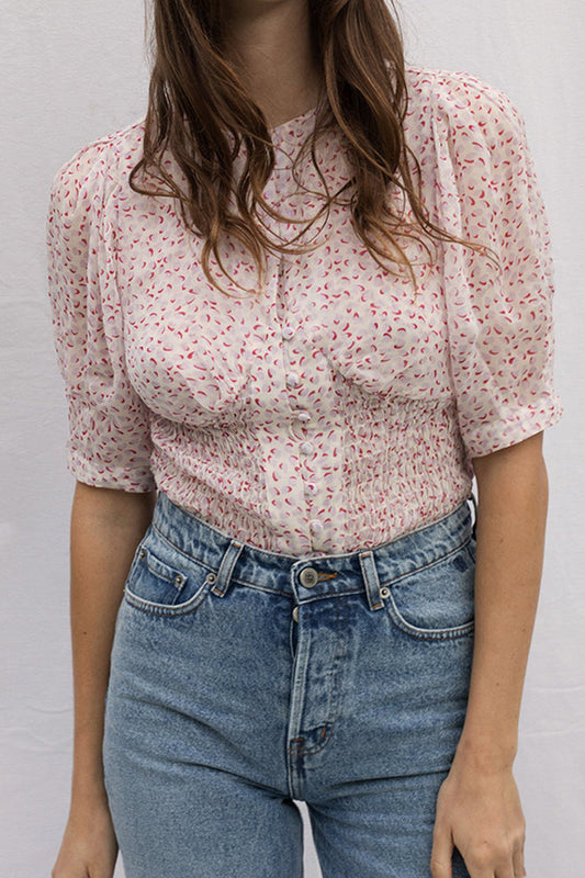 Printed Puff Short Sleeve Crop Top