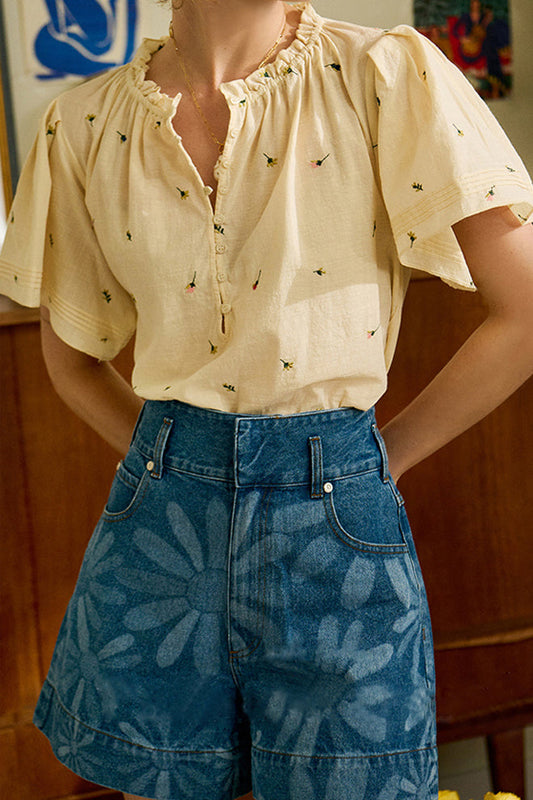 Embroidered Short Sleeve Top